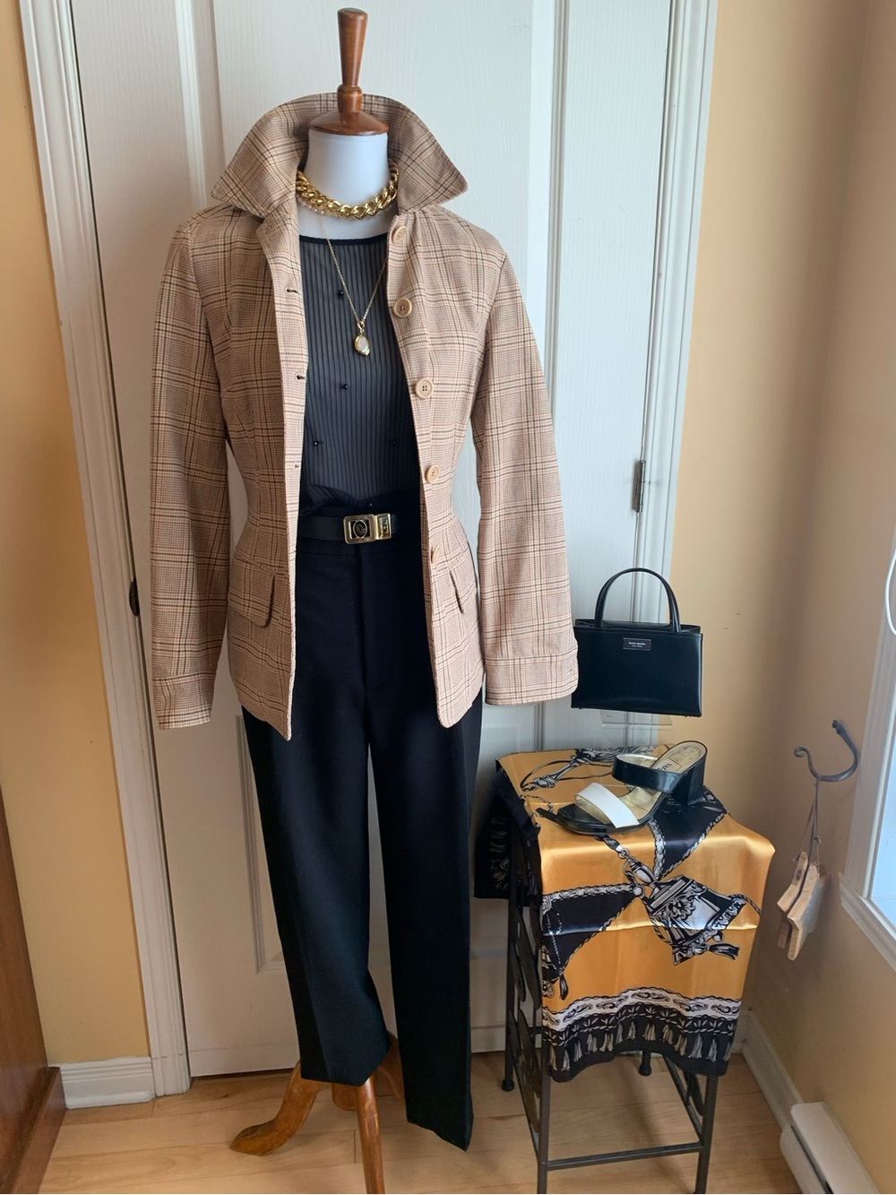 Faconnable Beige Plaid fitted equestrian vibe Blazer Jacket